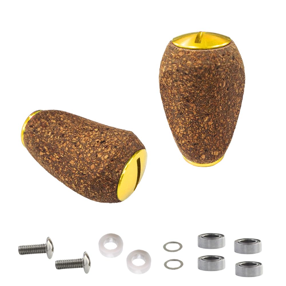 VISPREA Cork Wood Knob for Shimano and Daiwa Power Handles, Baitcasting Reels, Fishing Reel Handle Replacement with Screw and Bearing, YU324 (Gold)