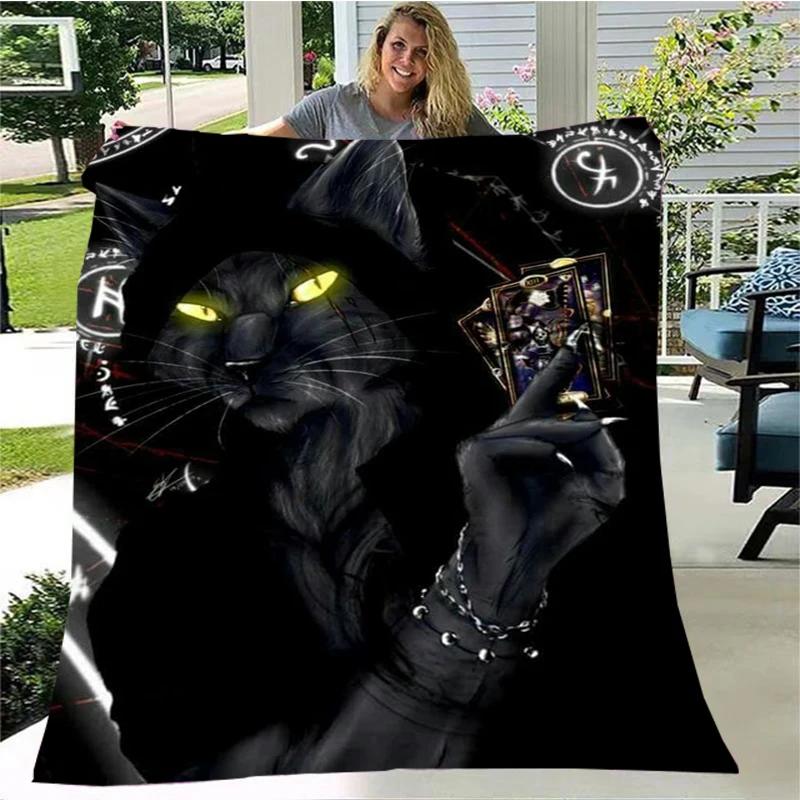 Gato misterioso, gato satanás cobertor fofo quente macio pelúcia sofá capa cobertor quadrado cobertor de viagem (Padrão personalizável)