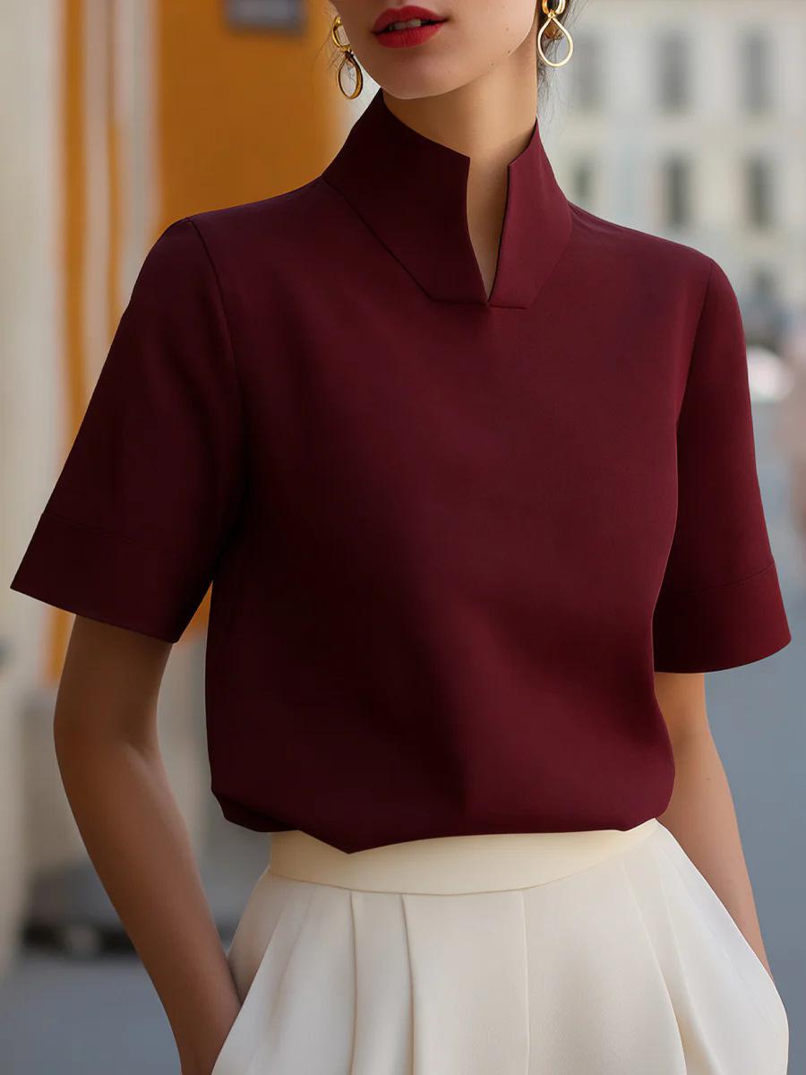 Women s Summer Chinese Style Stand Collar Shirt for Women, Fashionable and Unique Commuting Style Shirt S красный