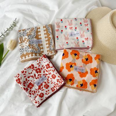 70 Printed Small Square Scarf Women'S Cotton And Linen Red Retro Silk Scarf Literary Small Fresh Triangular Decorative Scarf