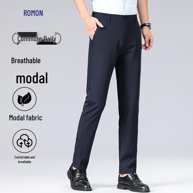 Men s Modal Blend Wrinkle-Resistant Straight-Fit Business Casual Pants 40