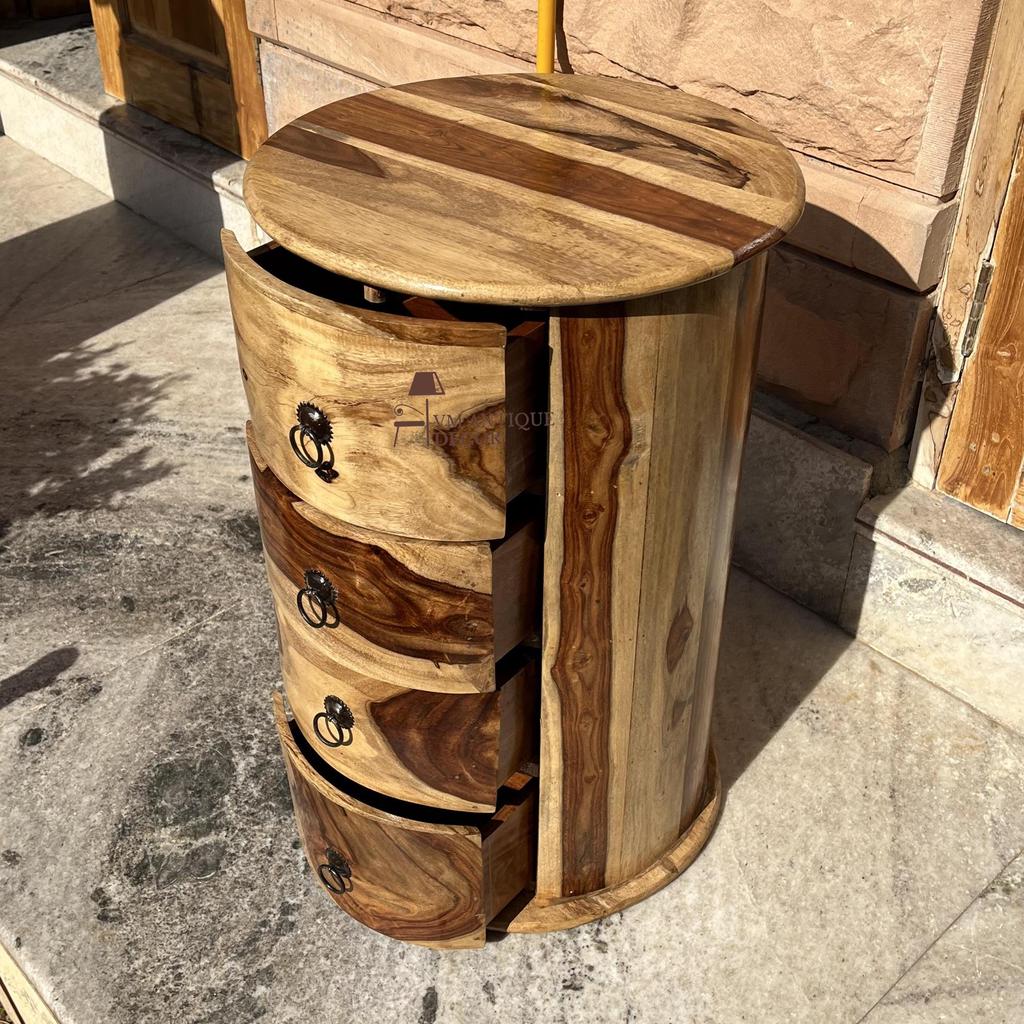 Wooden Round Nightstand | Solid Wood 3-Drawer Side Table, Wooden Chest of Drawer-Storage Desk Solid Wood Cupboard | Unique Drawer Dressers