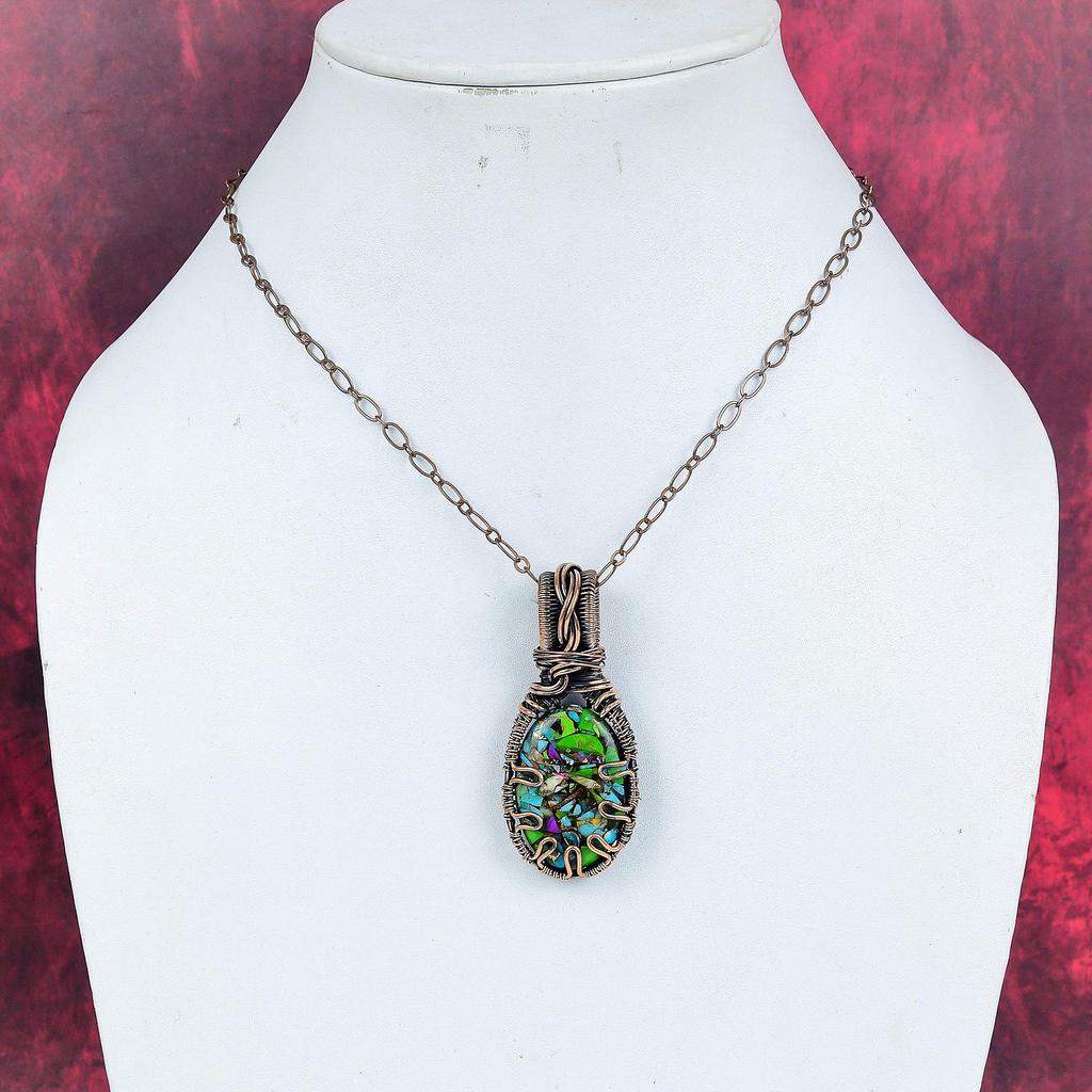 Fiesta kingman turquoise pendant copper wire wrapped pendant multi copper turquoise pendant handmade natural gemstone jewelry gifts for him