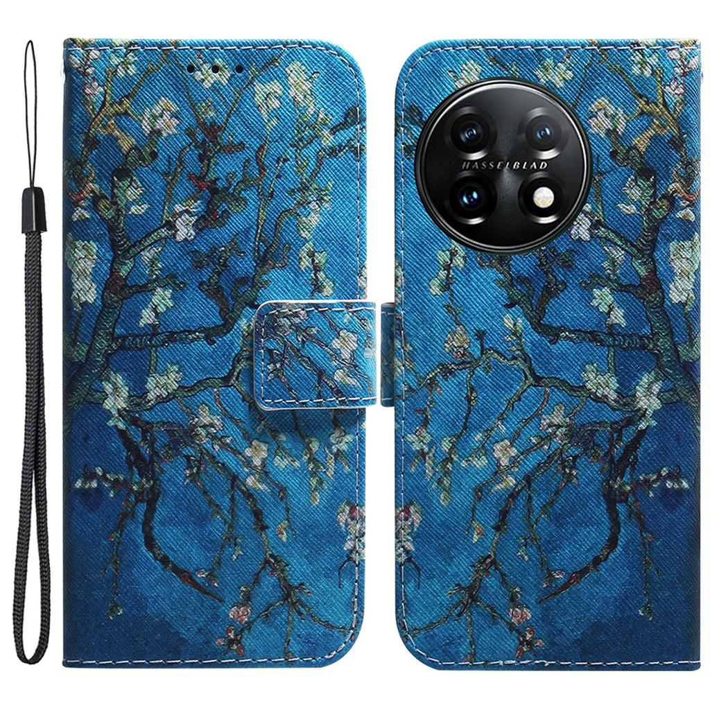 For OnePlus 11 5G Anti-fall PU Leather Phone Case Pattern Printing Stand Flip Wallet Cover with Strap