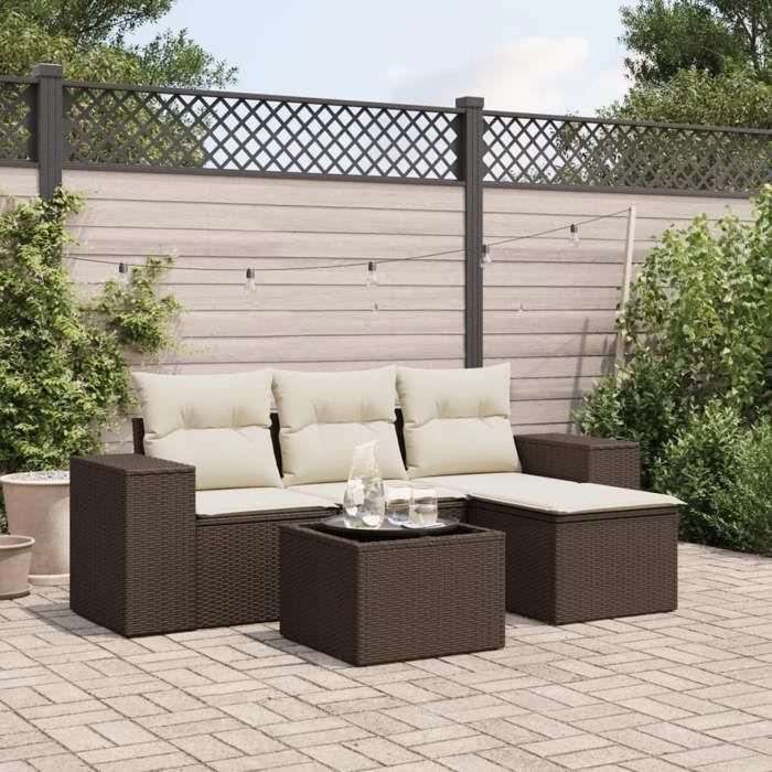 VidaXL Garden Lounge Set with Cushions 5 Pcs, Sofas with Backrest, Furniture Set, Patio Terrace Furniture, Brown 3222482