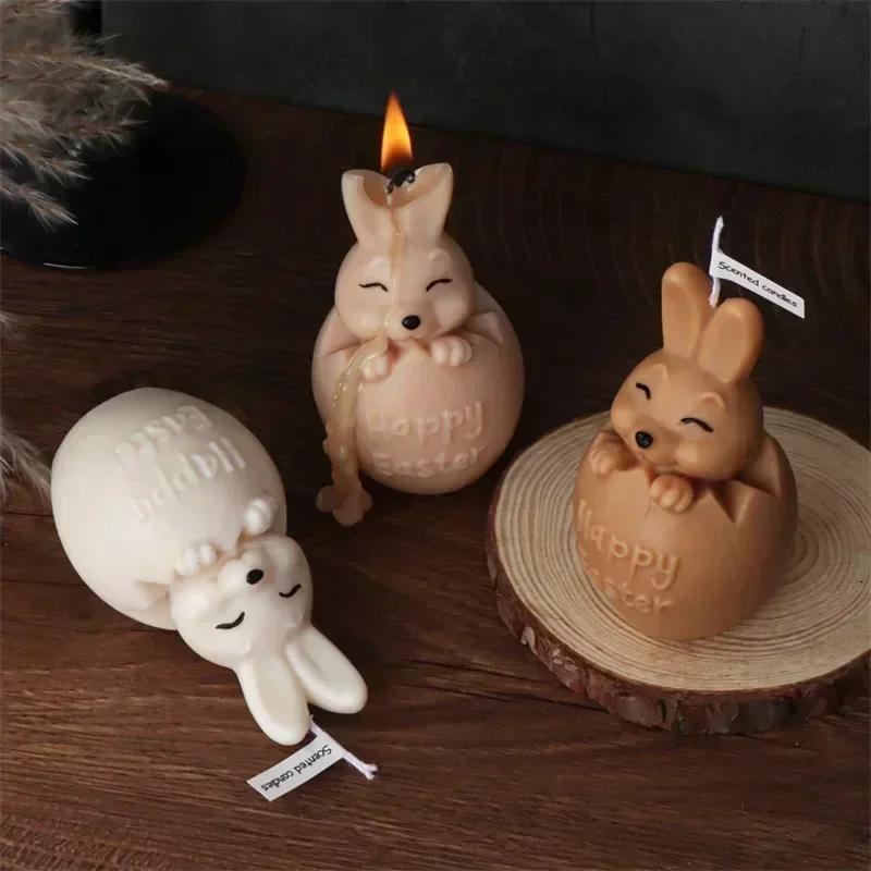 Cute and Creative Resin Making Mold Easter Eggshell Rabbit Candle Silicone Mold Animal Vertical Ear Rabbit Mold