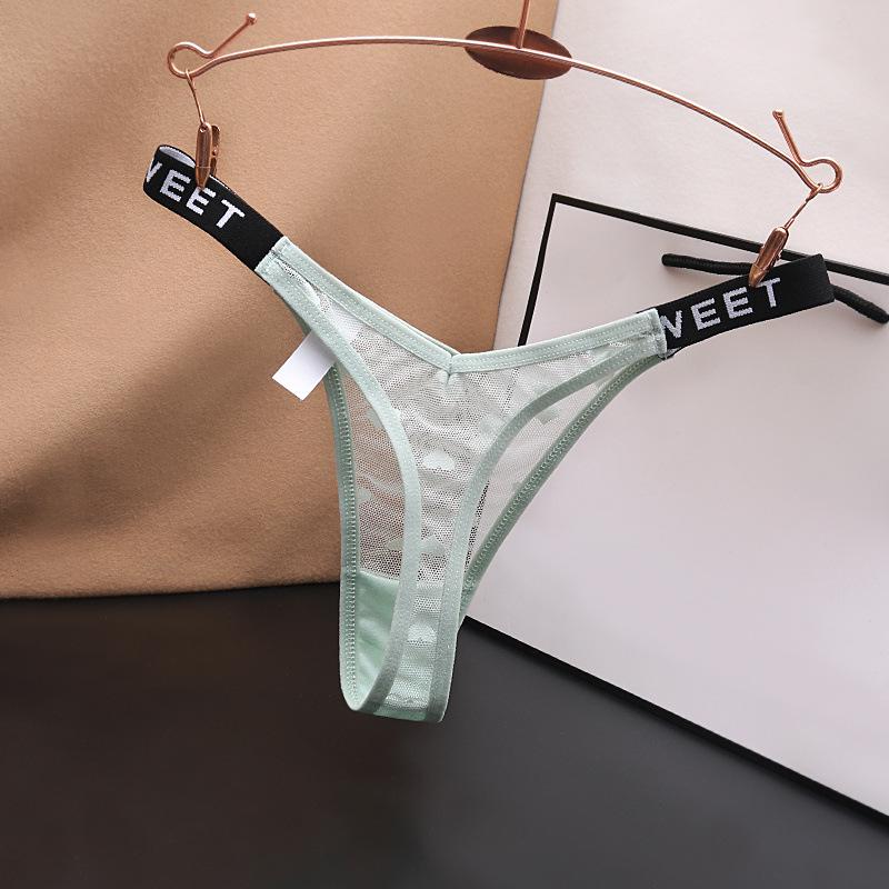 Plus Size Low Waist Mesh Thong with Letter Detail