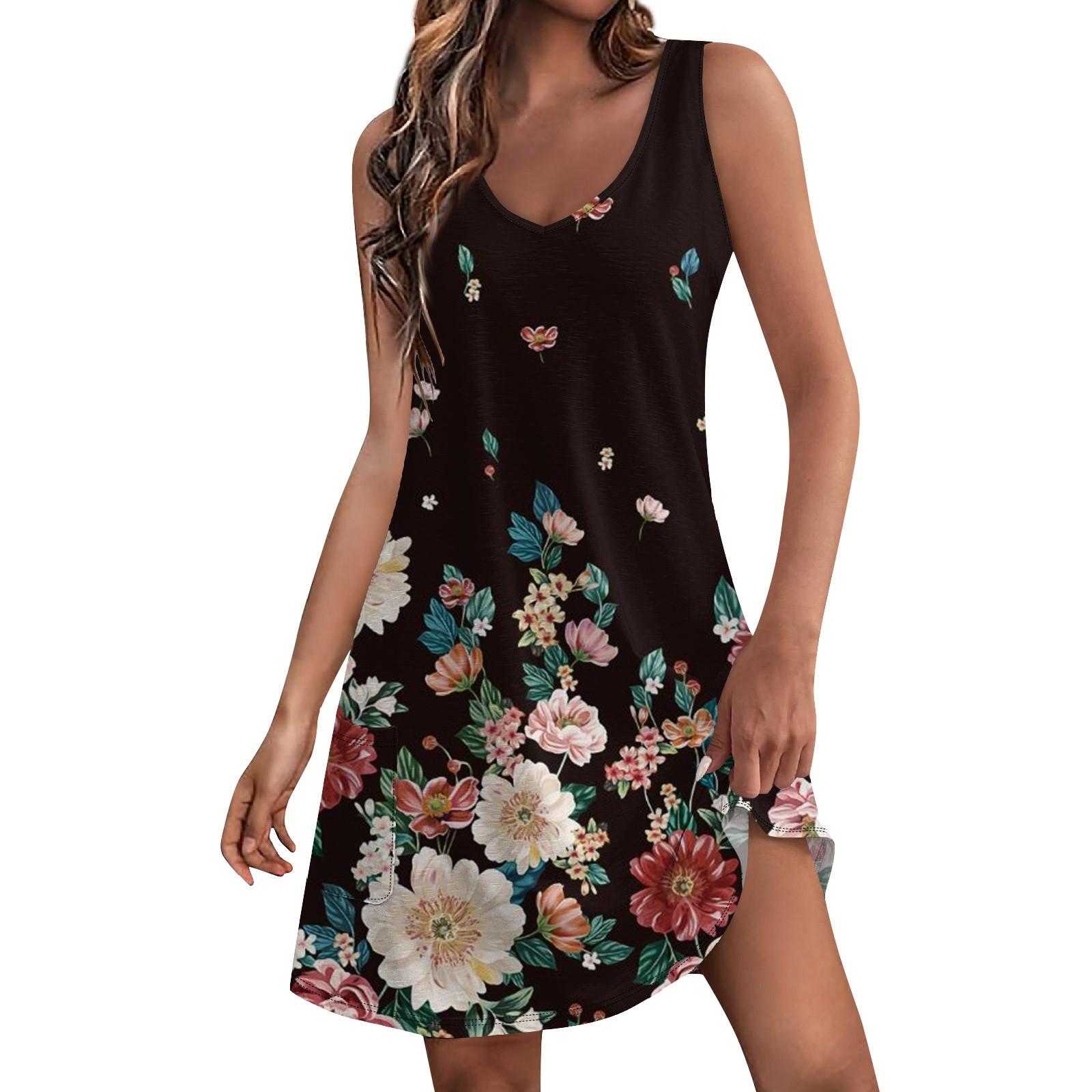 

Женское летнее платье, повседневные свободные длинные платья с принтом для пляжного отдыха L чёрный