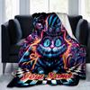 1PC Custom Name Psychedelic Cat Dreamscape flannel blanket versatile,all-season throw suitable for the living room,bedroom,camping,travel,and gift