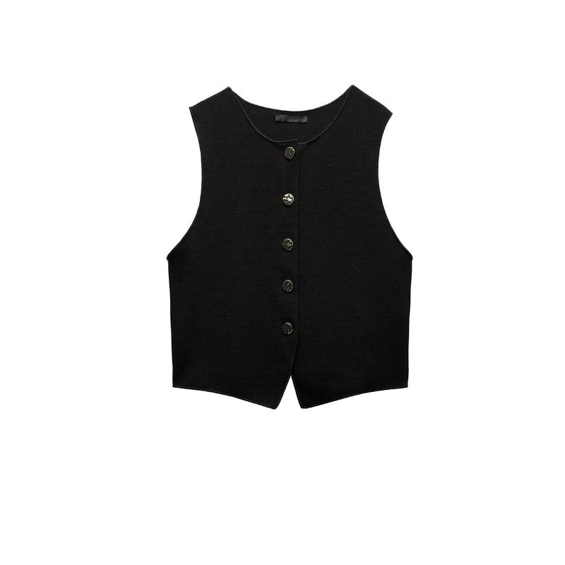 Spring Decorated Row Button Stretch Knitting Vest 5584664 Slit Design Knitting Midi Dress for Women 5584665