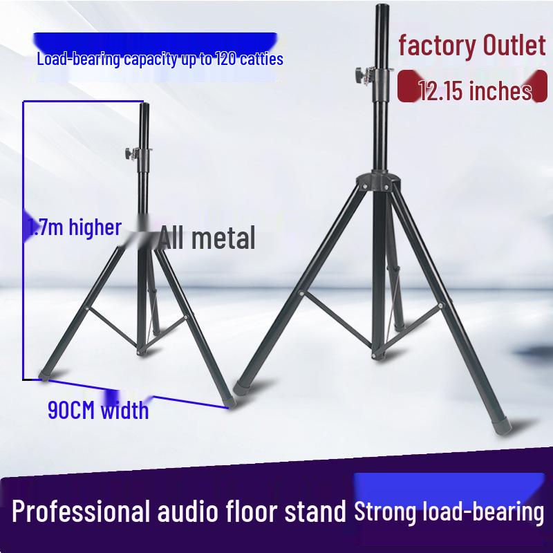 Adjustable Speaker Floor Stand for 10, 12, 15-Inch Speakers with Triangle Base and Foot Stand