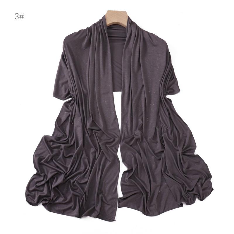 Plain Glitter Shimmer Modal Jersey Hijab Shawl Winter Elastic Muslim Ramadan Scarf Maxi Wrap Snood Stole Foulards Sjaal 175*55Cm