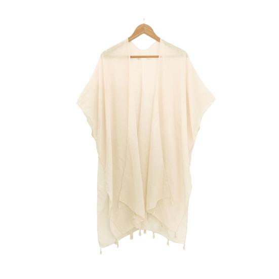 Women Shawl Soft Breathable Solid Color Shawl with Tassel Hem Sun Protection Cardigan Beach Versatile All-Season Wear