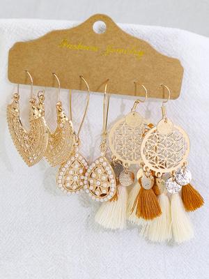 Trendige vielseitige goldene Kreise modische weiße Quasten Muschel Ohrringe&Ohrstecker Kombination für Frauen zum Tragen Little Fresh
