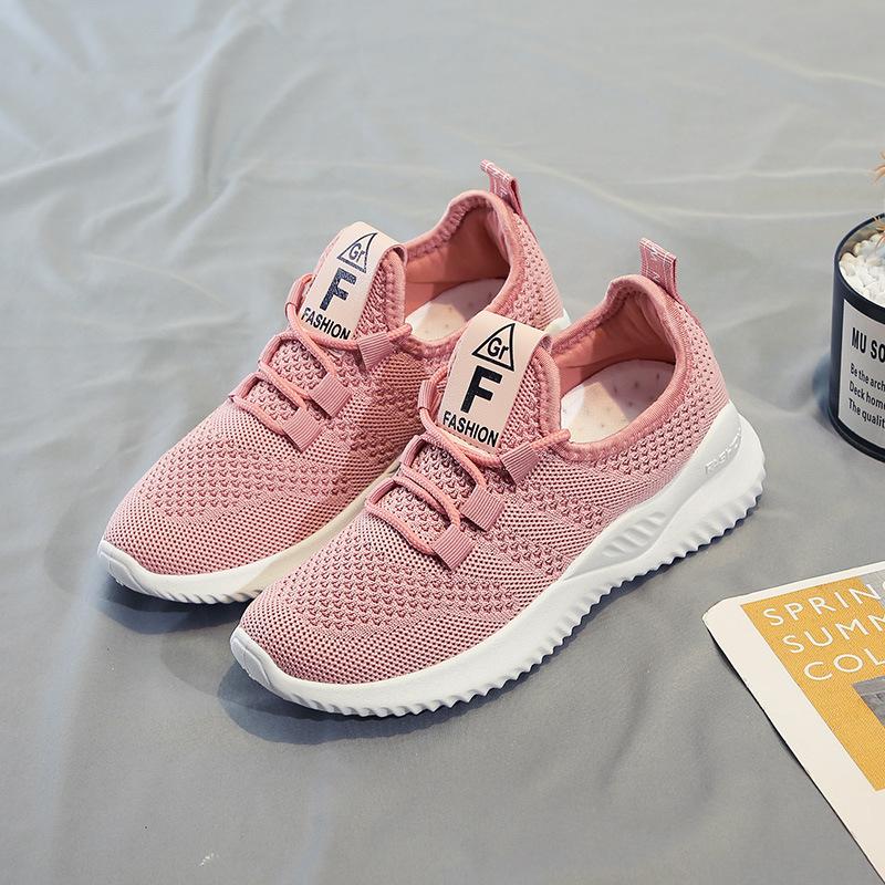 

Little White Shoes Women s Shoes New Year s New Mesh Breathable Versatile Summer Thin Hollow Sports Flying Knitting Shoes Spring 40 рожевий