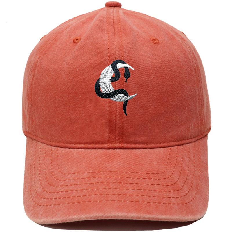 Snake wrap moon embroidery baseball cap washed retro dad hat personality hip hop men's and women's casual hat tide