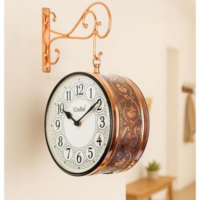 Metal Analog Railway Station Clock Double Sided Vintage Wall Clock for Living Room Home and Office