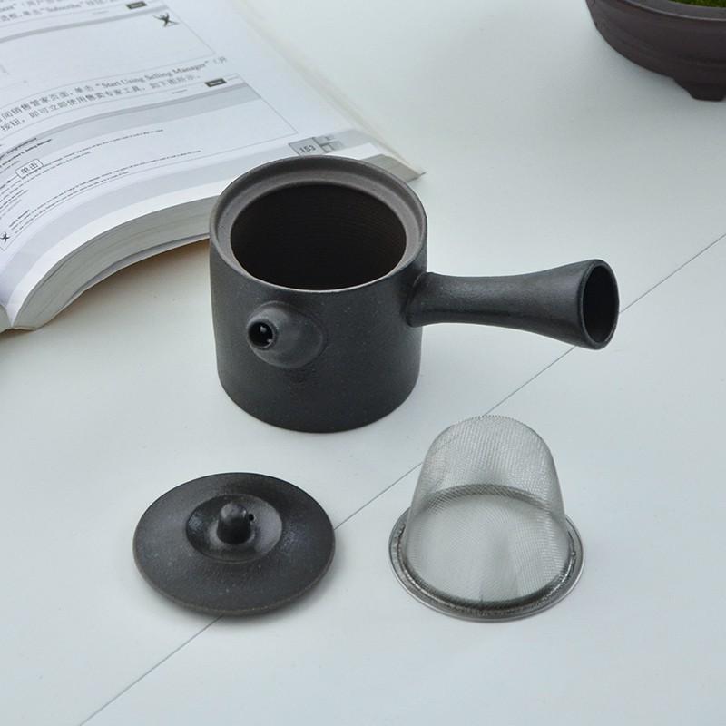175ml Japanese Style Ceramic Side Handle Teapot Black Pottery Kung Fu Tea Set