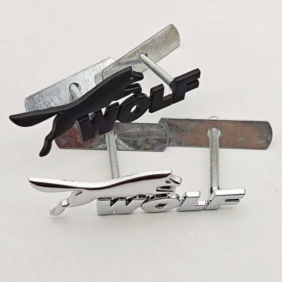 QIN6  3D Metal Black Chrome Logo WOLF Car Modified Grille Front Badge Emblem For Jagura Ford JEEP VW BMW & More Accessories