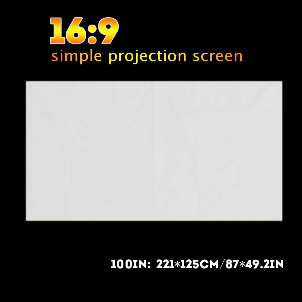 Projector Screen, Portable Projector Curtain 60/72/84/100/120 Inch, White Color Projection Screen 16:9 for Indoor Outdoor Film Theater (100in)