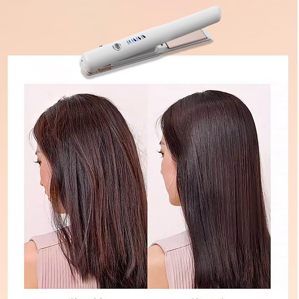 Cordless Hair Iron with Curling Straightening 4 Temperature 30s Fast Automatic Power Activation Rechargeable Hair for Business and Travel & Plates,