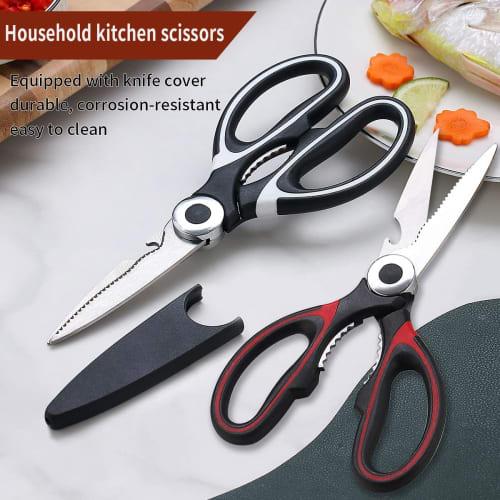 Evanda Kitchen Scissors, Set of 2, Stainless Steel, for Meat, Chicken Bones, Vegetables, and Fish, Multi-Purpose Scissors, Dishwasher Safe, Easy To Cl