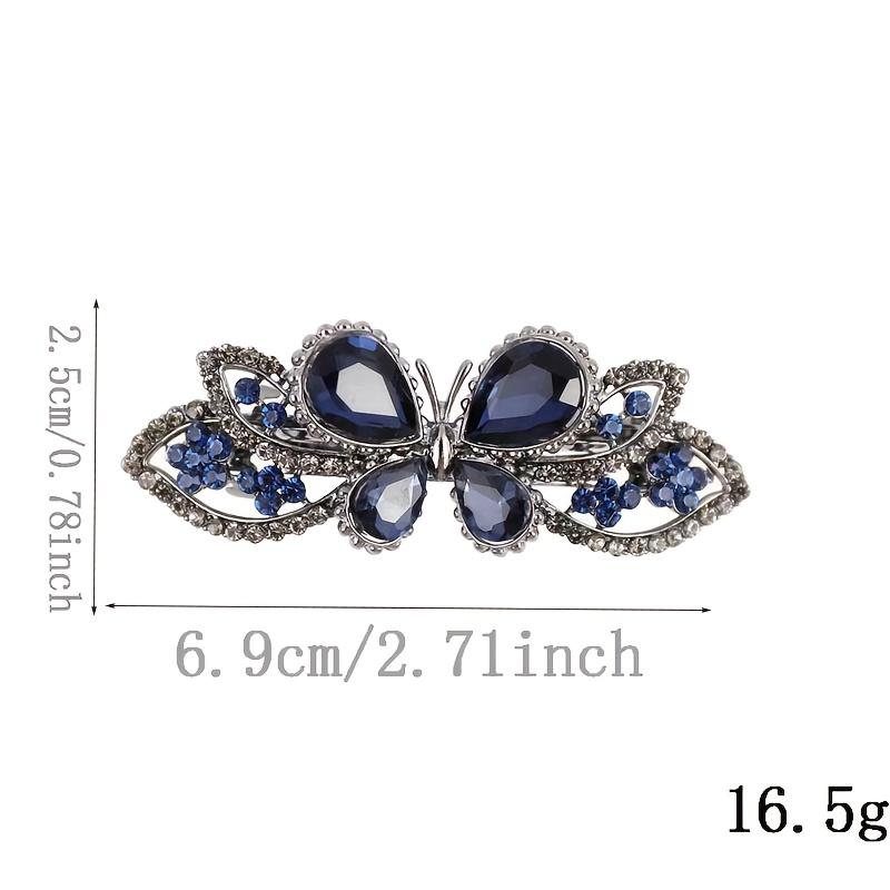 1Pcs Alloy Butterfly Spring Hair Clip, Exquisite Glass Crystal Elegant Horizontal Top Clip for Half Up Hairstyle