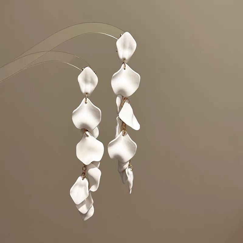 Rose petal earrings exaggerated fashion long fringed earrings women's high-end temperament versatile earrings