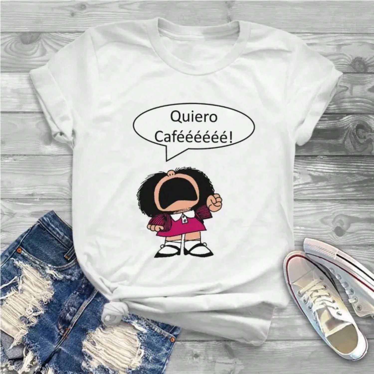 CoffeeCoffee Sweet Girls Wounisex T-Shirt Mafalda Cartoon Blusas Harajuku Casual Short Sleeve Vintage Tops S