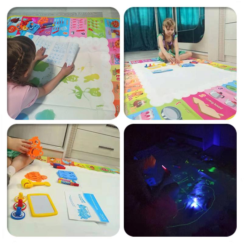 Luminous Water Drawing Mat Water Doodle Mat Colorful Graffiti With Pens Set Montessori Toys Educational Toys for Kids Gifts
