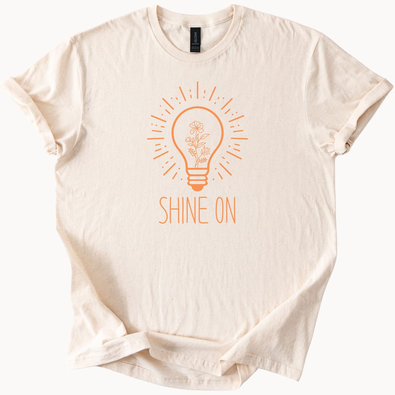 Shine On Light Bulb Graphic Tee Inspirational Floral Lightbulb Shirt Positive Quote T Shirt Motivational Sunbeam Design Top 160