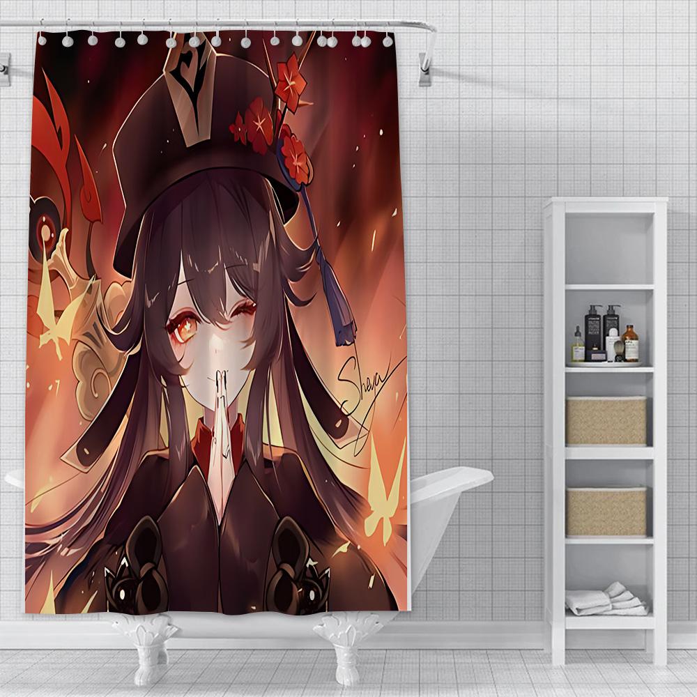 Shower Curtain Waterproof Polyester Fabric Paint Colorful Bath Curtains Genshin Impact Home Bathroom Decor Curtain With Hook