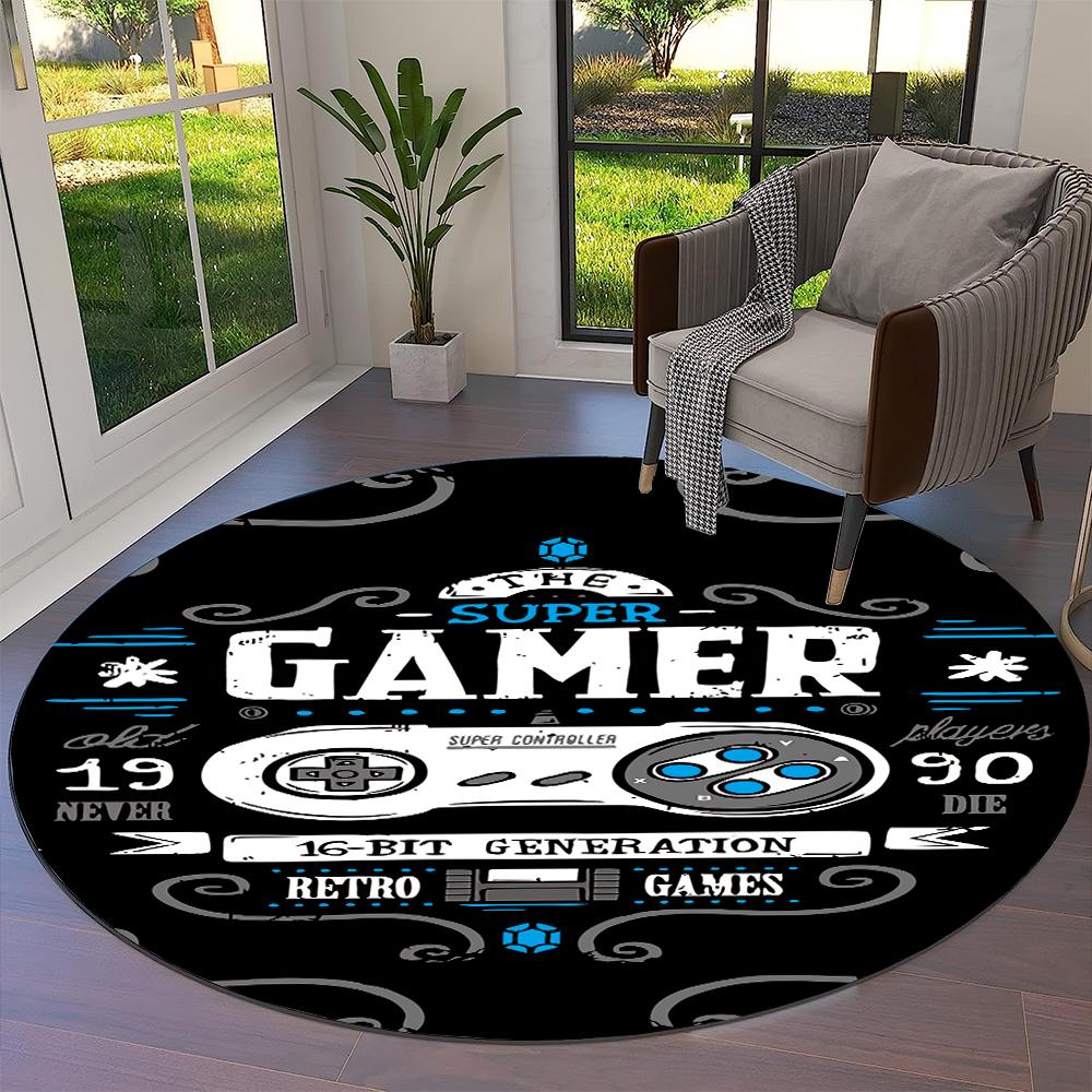 Game Gamer Gamepad Cartoon Round Carpet Rug for Living Room Bedroom Child Playroom Chair Decor,Pet Area Rug Non-slip Floor Mat