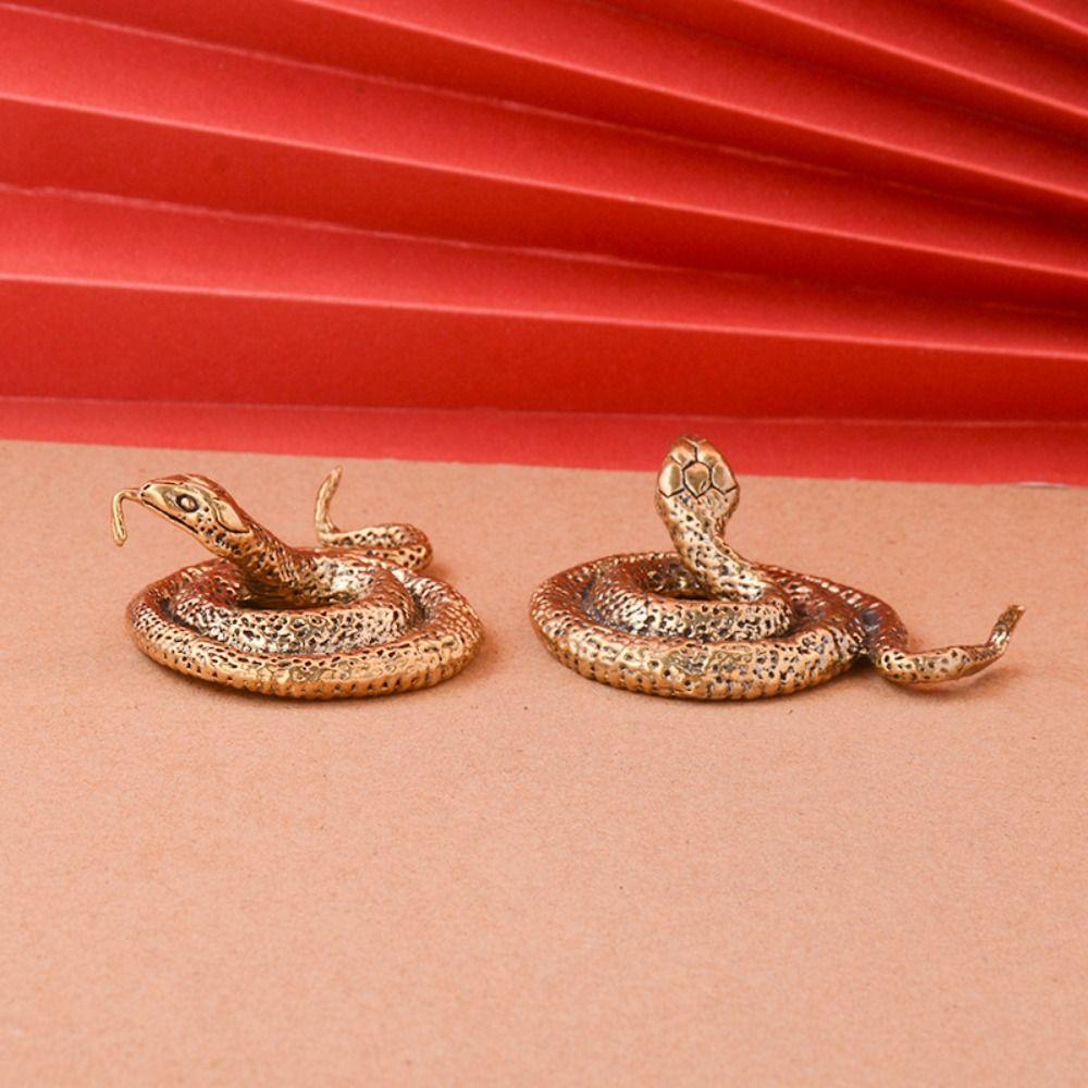 

2pcs Twelve Zodiac Brass Cobra Snake Figurines Cobra Snake Statue Living Room Tabletop Decoration