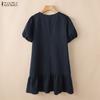 ZANZEA Abito midi casual da donna a maniche corte, tinta unita, con colletto rovesciato