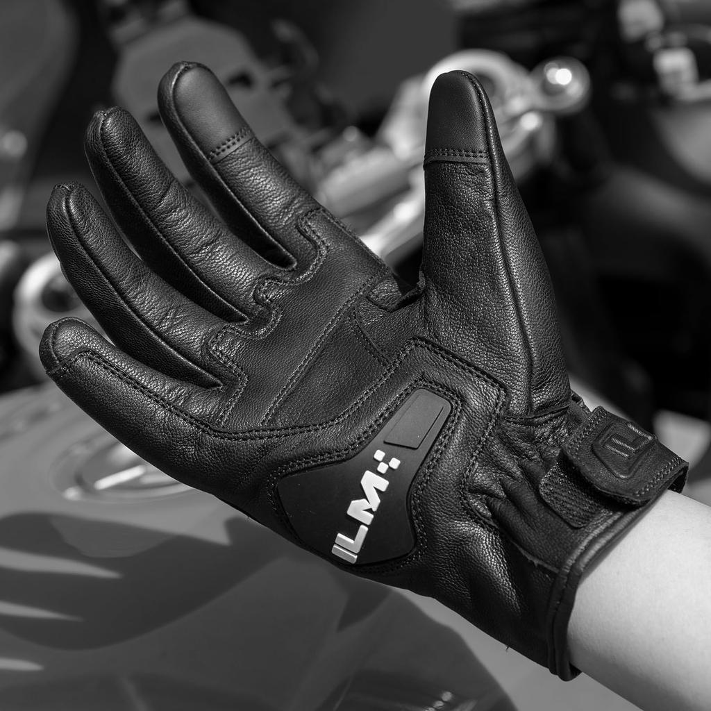 ILM Motorcycle Genuine Leather Smartphone Touchscreen Outdoor Motorcycle Hard Knuckle Impact Abrasion Ultra Lightweight No Size Gloves, (Goat