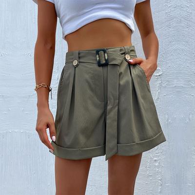2026 Summer Casual Green Material Lightweight Length Moderate Design Fashionable Comfortable Shorts Women With Belt
