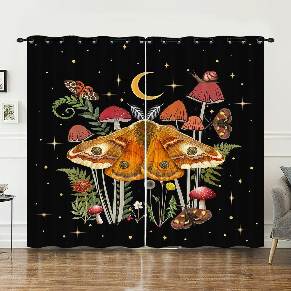 

Штора Растение Гриб Иллюстрация Мультяшный 3D Цифровая печать Блэкаут Штора Люверсы 97cm*114cm*2