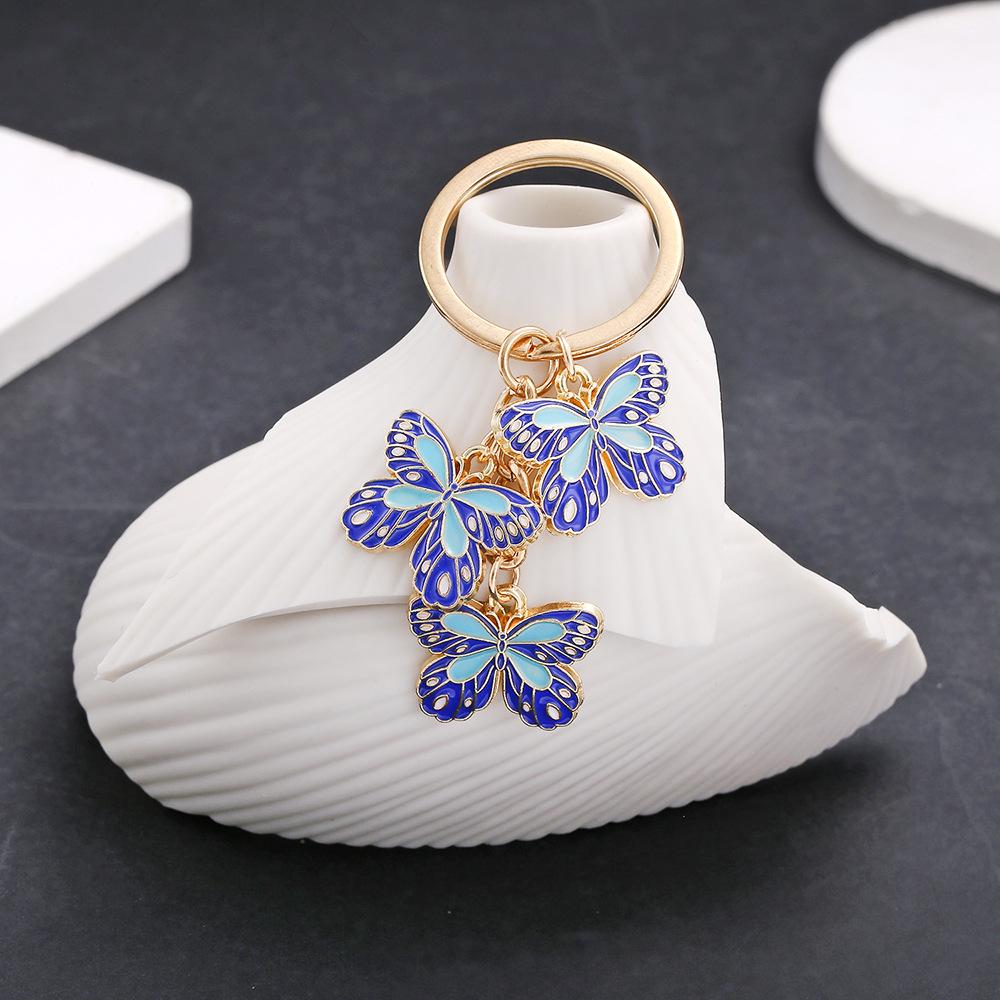 Blue Butterfly Cartoon Keychain - DIY Metal Drip Oil Ornament Pendant