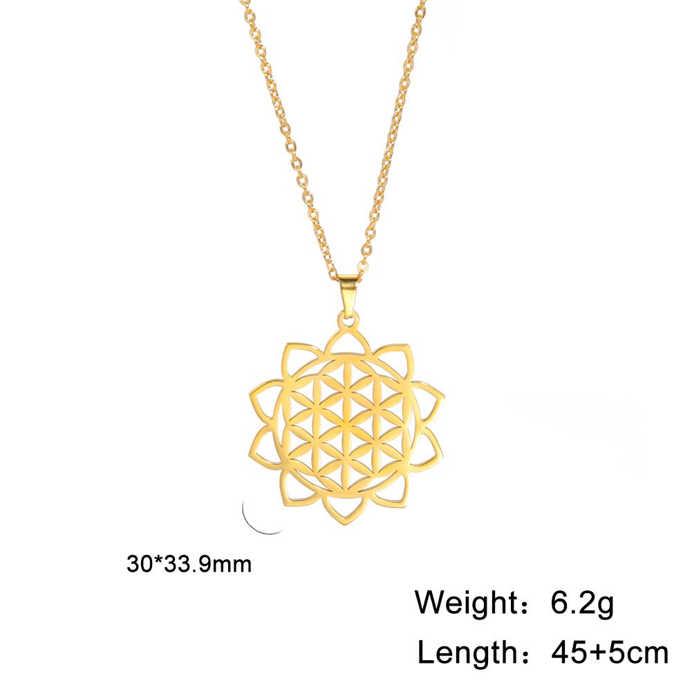 Flower of Life Sacred Geometry Necklace Stainless Steel Mandala Neck Chain Women Men Viking Vintage Universal Spiritual Jewelry