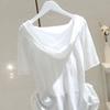 Women's White Hooded Short-Sleeve Loose Fit Slimming Pullover, 2025 Spring/Summer Collection