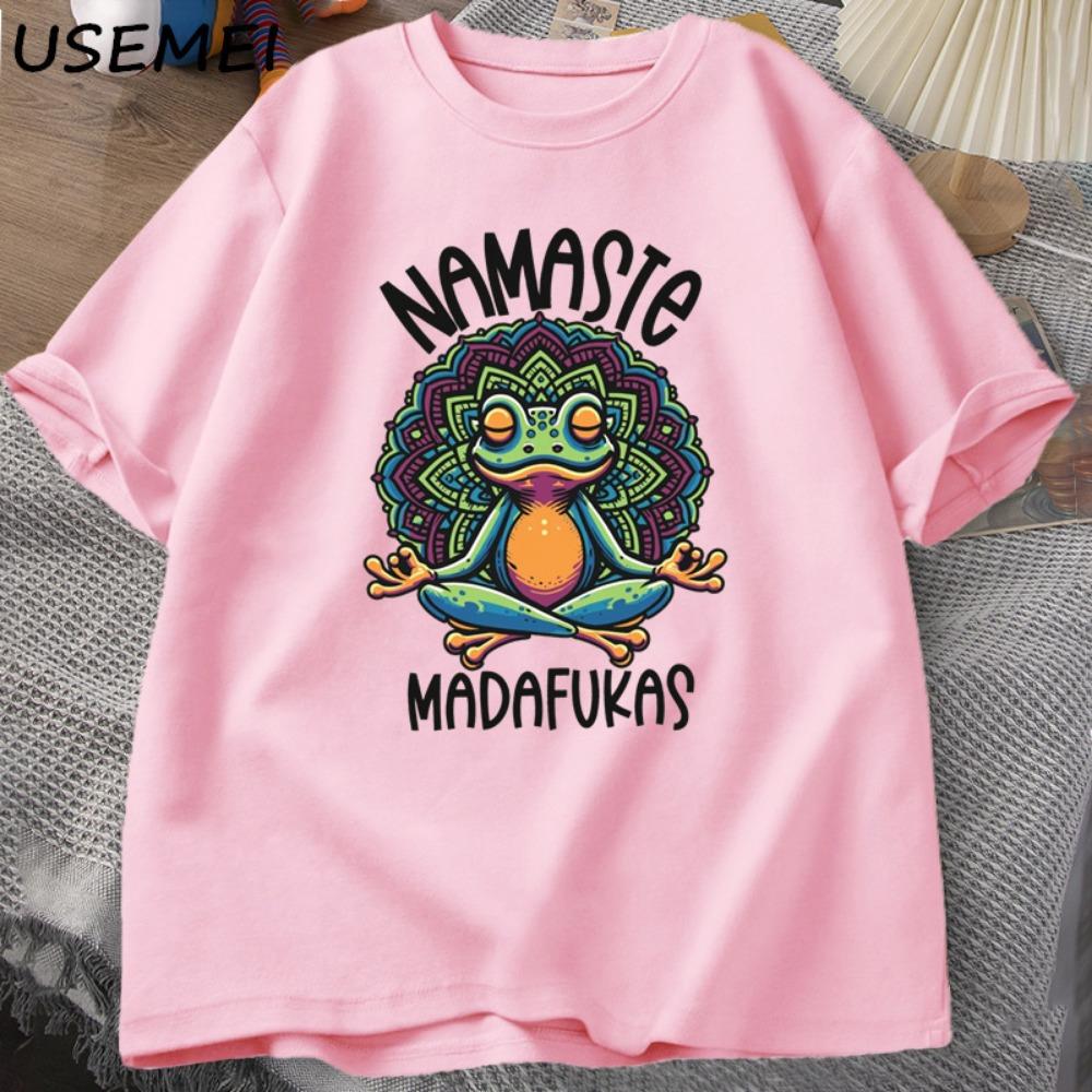 Fun Yoga T-shirt Frog Self Care T-shirt Cotton Short Sleeve Front, Comfortable and Soft Fabric, Men's Street Wear T-shirt