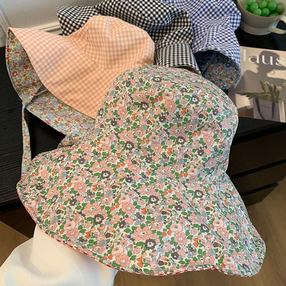 

Floral Drawstring Sun Hat Sun Protection Plaid Hiking Cap Hiking Fisherman Hat Mountaineering чорний