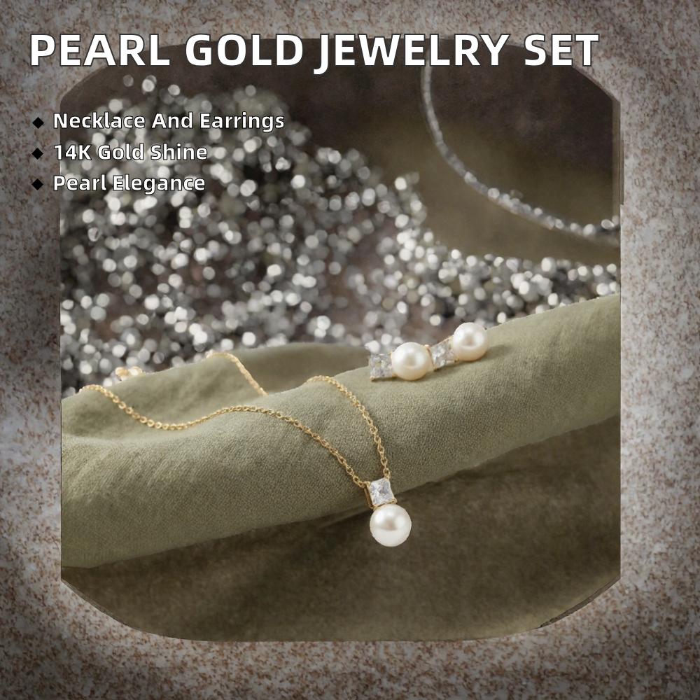High Quality Pearl Dubai 14K Gold Plated Stainless Steel Pendant Necklace and Earrings Jewelry Set for Women Wedding Party Gift