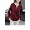 Large Size Women's Embroidered V-neck Long-sleeved T-shirt Women's Summer Middle-aged and Elderly Mothers Bottoming Shirt Top