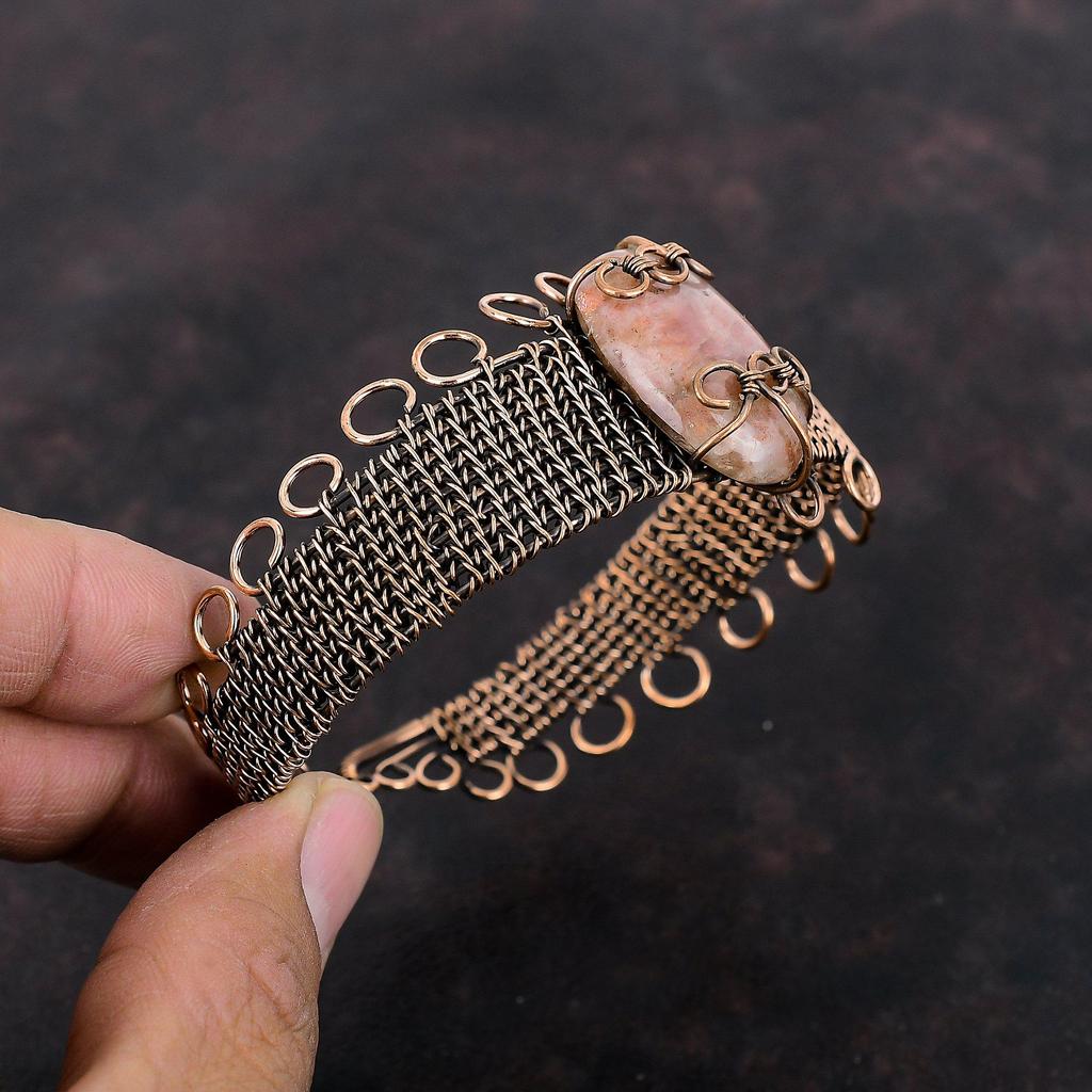 Sonnenstein Armreif Kupferdraht umwickelter Armreif Verstellbarer Armreif Edelsteinschmuck Handgefertigter Armreif Kupferdraht umwickelter Schmuck zum Geschenk