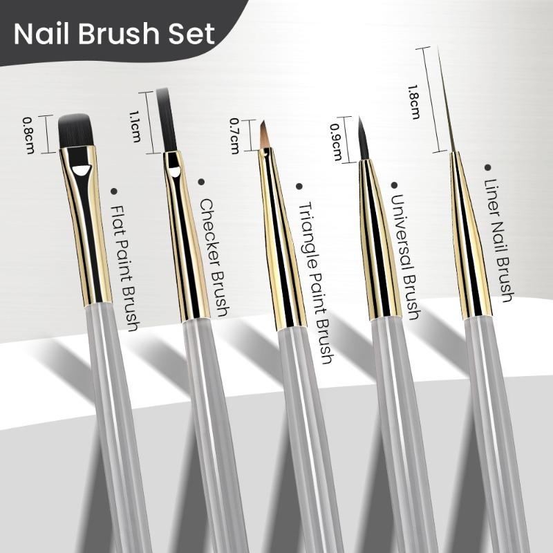 

5pcs New Painting Stripe Line Nail Brush Set Triangular Phototherapy Nail Brushes Ultra-thin Drawing Tartan Liner Dotting Pen