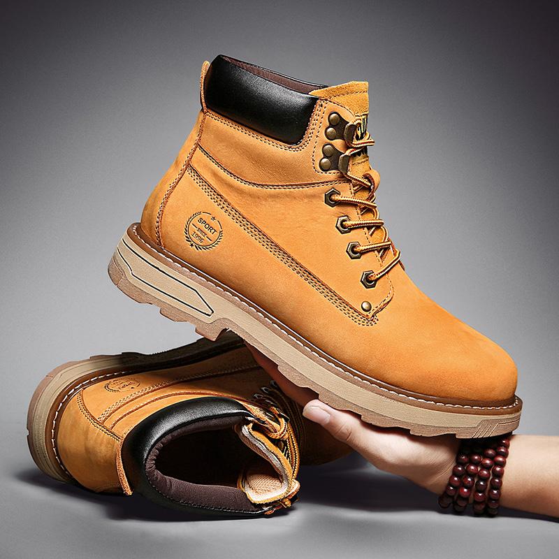 Fashion Outdoor Leather Mens Slip On Boots Platform Shoes Luxury Brand Men Winter Plush Snow Boots Fashion All-match Men Motocross Boots