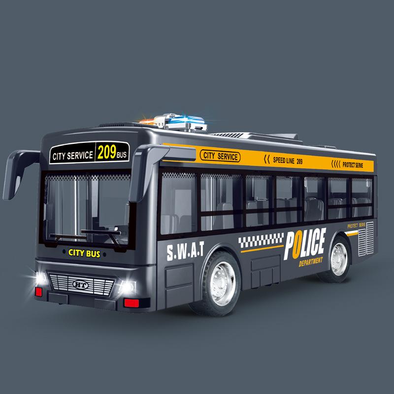 

Пластиковый автобус, детская модель-игрушка с инерционным приводом, звуком, светом и открывающимися дверями чёрный