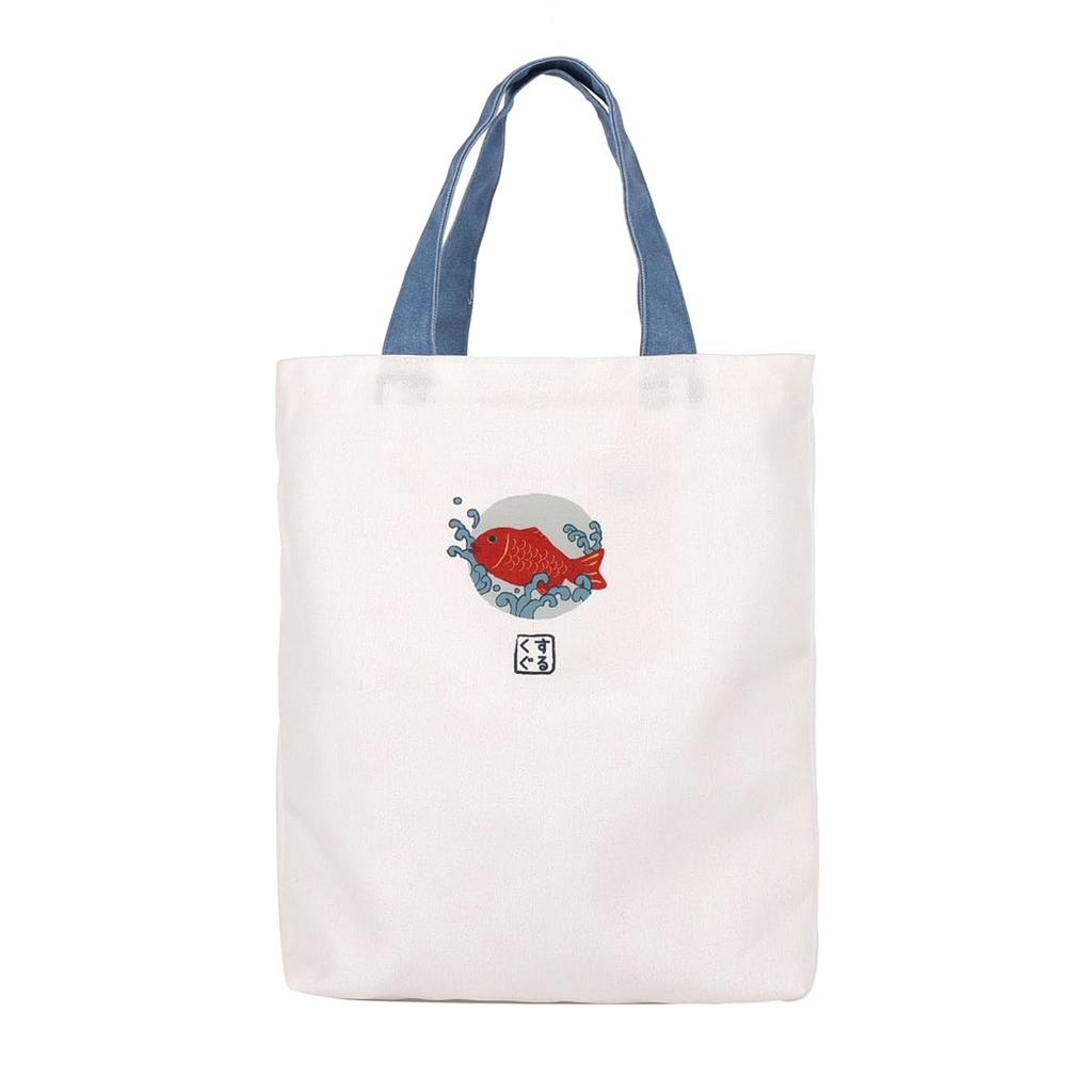 canvas tote Matilda and Sea Bream OW [Kusuguru Japan] Japanese-patterned bag,